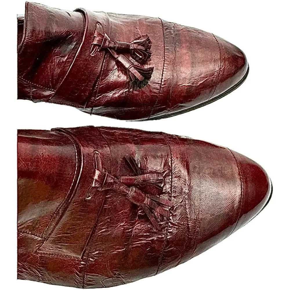 Vintage Saffron Burgundy Eel Skin Tassel Loafers Men’s Size 10M Dress Shoes